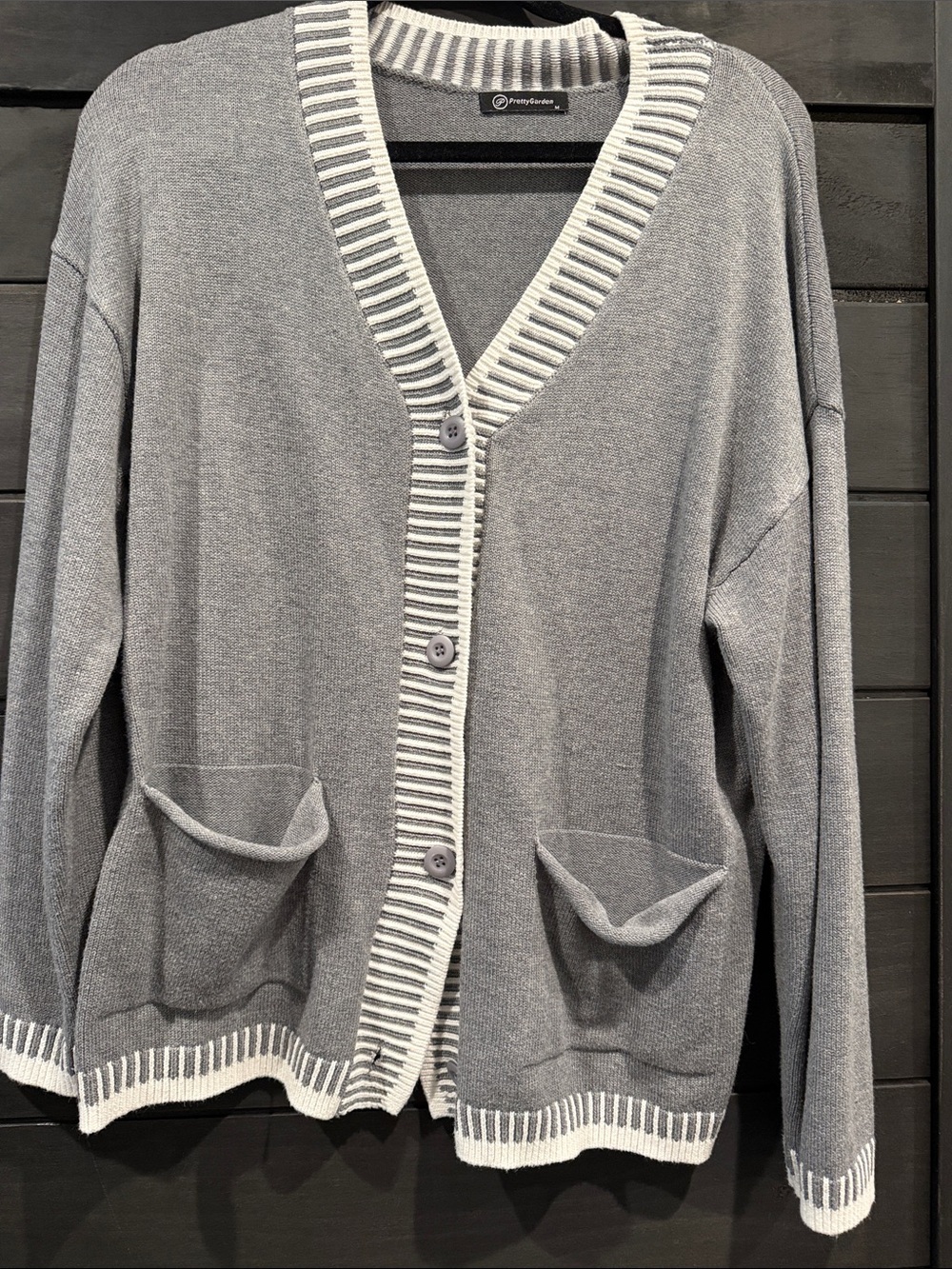 Grey Button-Front Cardigan Sweater Set